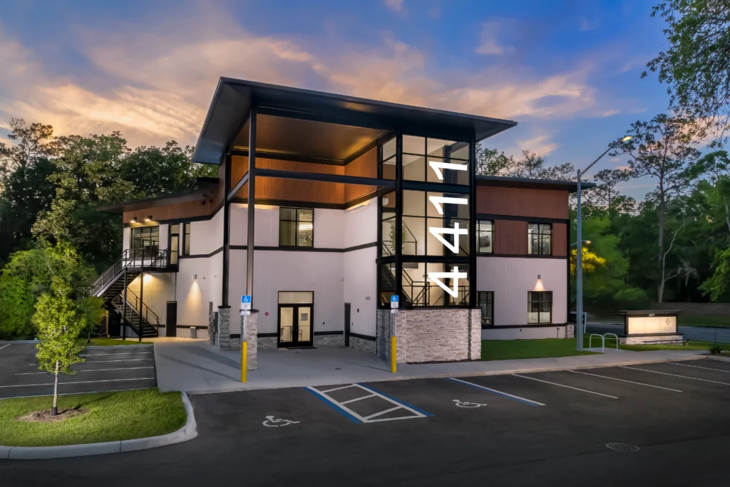 The new office of Advanced Dentistry of Gainesville at sunset
